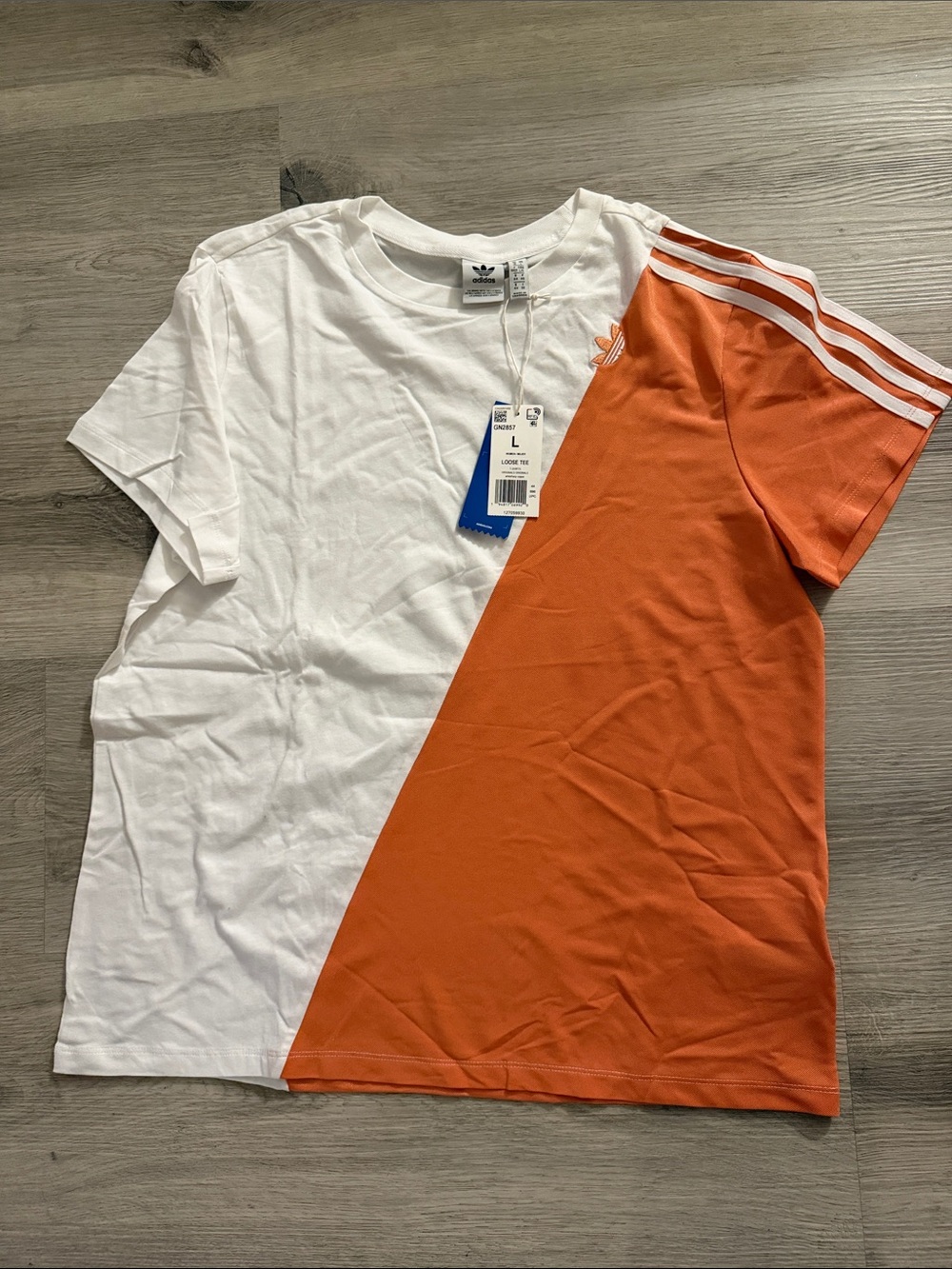 adidas Men’s White and Orange Diagonal Colorblock Tee